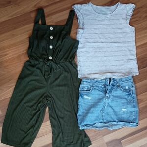 3pack Outfit- Kids Green Jumpsuit, Skirts Set